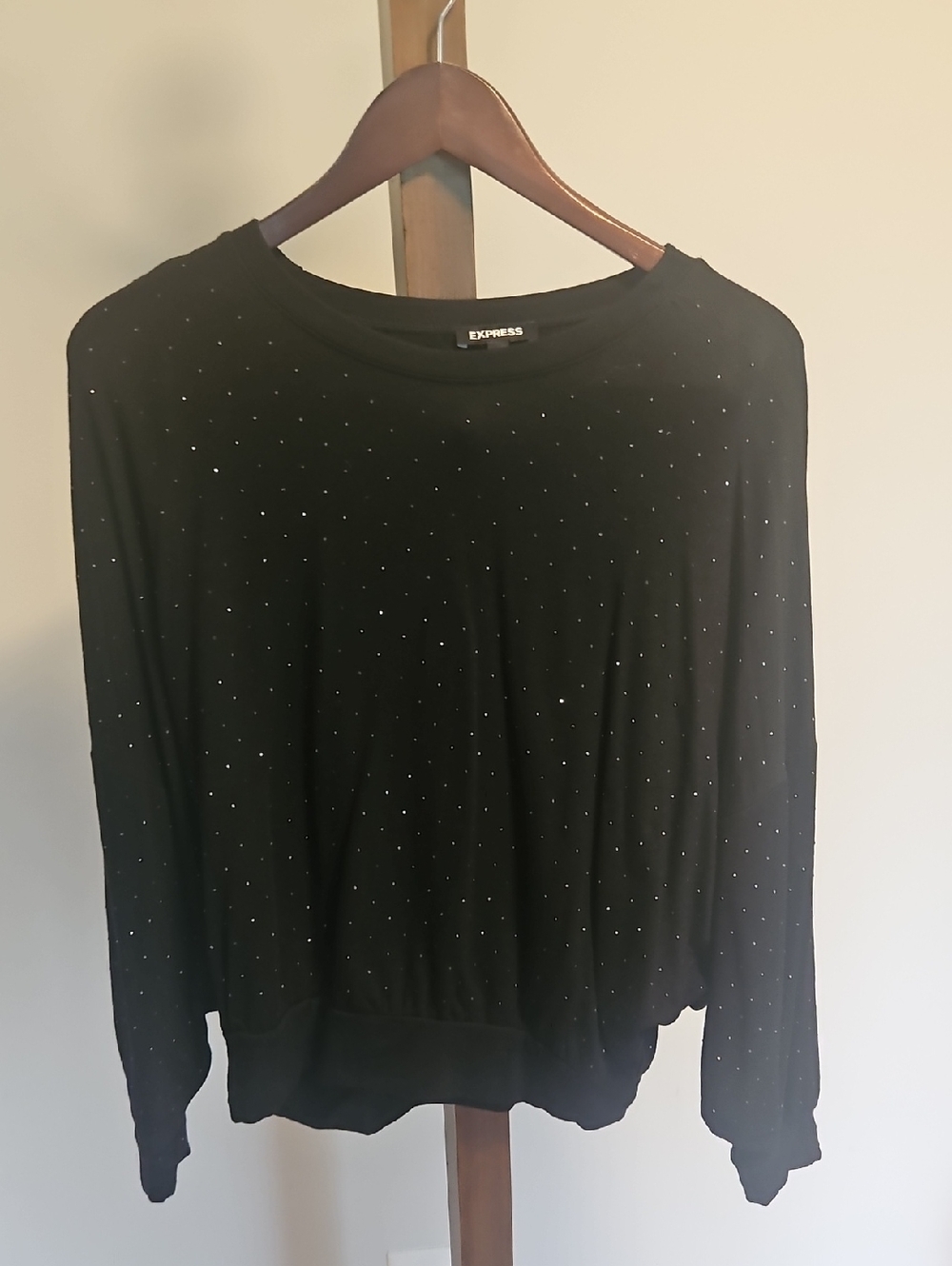 Express Womens Black Long Sleeve Top with Rhinestone Dots Size S